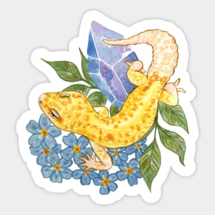 Leopard Gecko with Crystals & Forget-Me-Nots Sticker